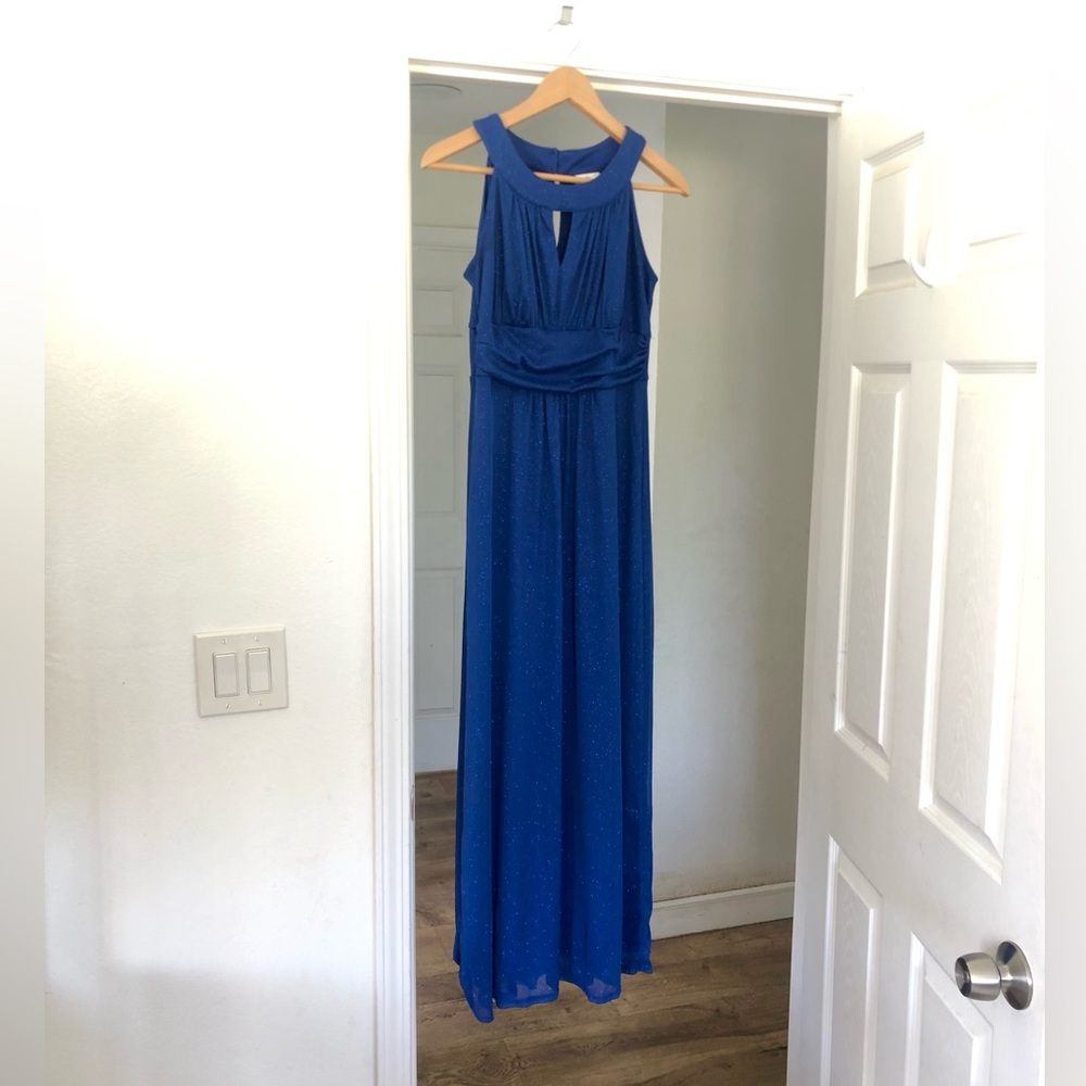 Long Sleeveless Royal Blue Sparkle Dress